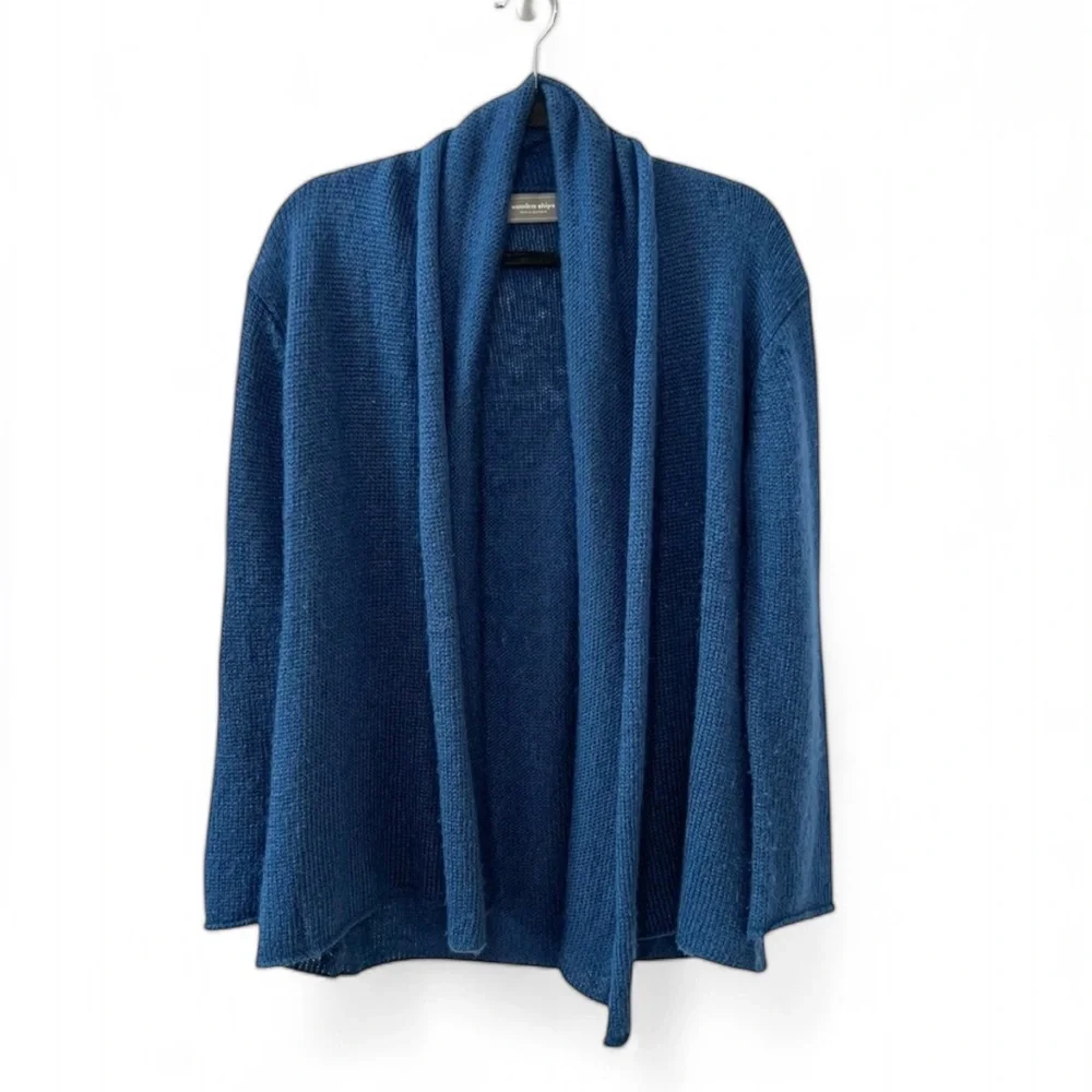 ⭐️ Anthropologie Wooden Ships Blue Wrap Open Cardigan Mohair Wool SMALL/MEDIUM - Picture 2 of 6